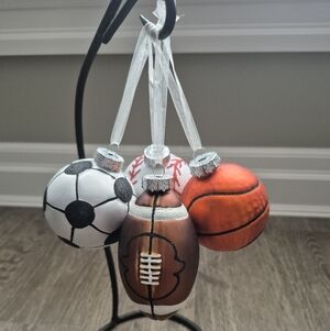 Christmas Sports Ball Glass Ornament Bundle Soccer Football Baseball Basketball